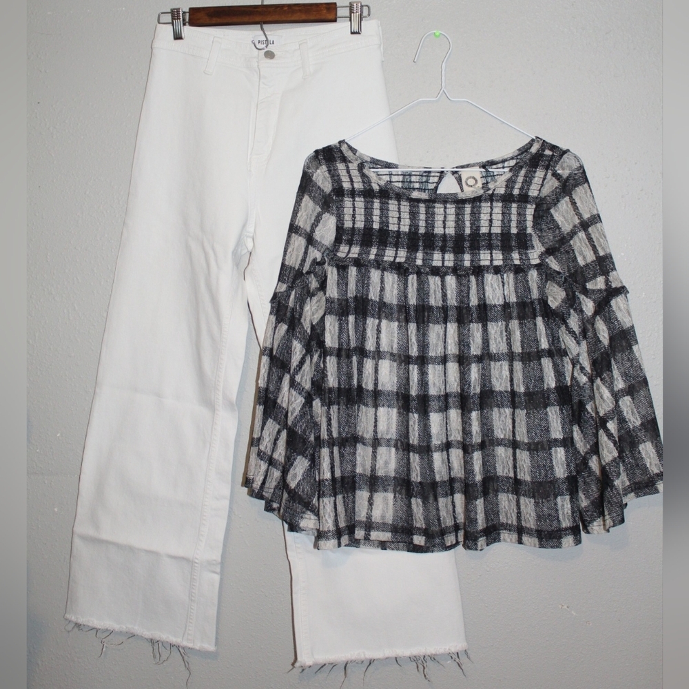 Pistola Wide Leg Jeans & Sheer Lace Top